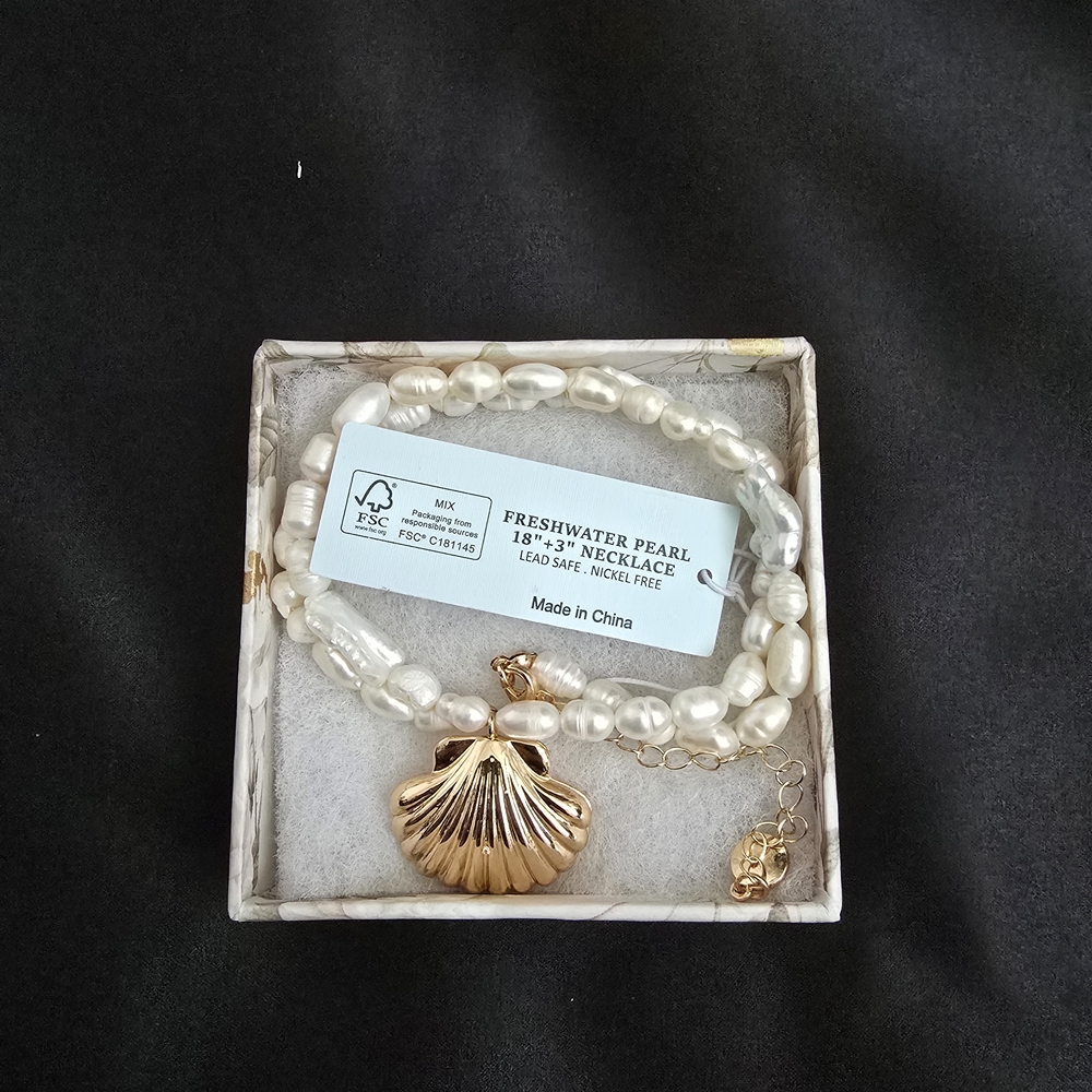 Gold and White Freshwater Pearl Necklace